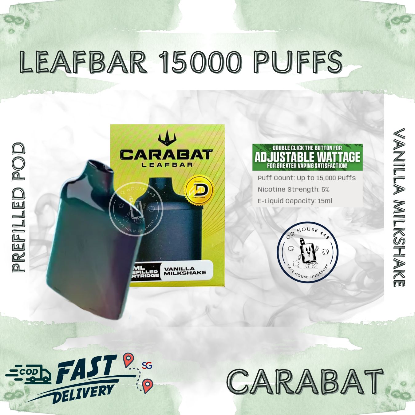 Carabat Leafbar 15000 Vanilla Milkshake prefilled pod | Buy vape from SG VAPE HOUSE QQ 443