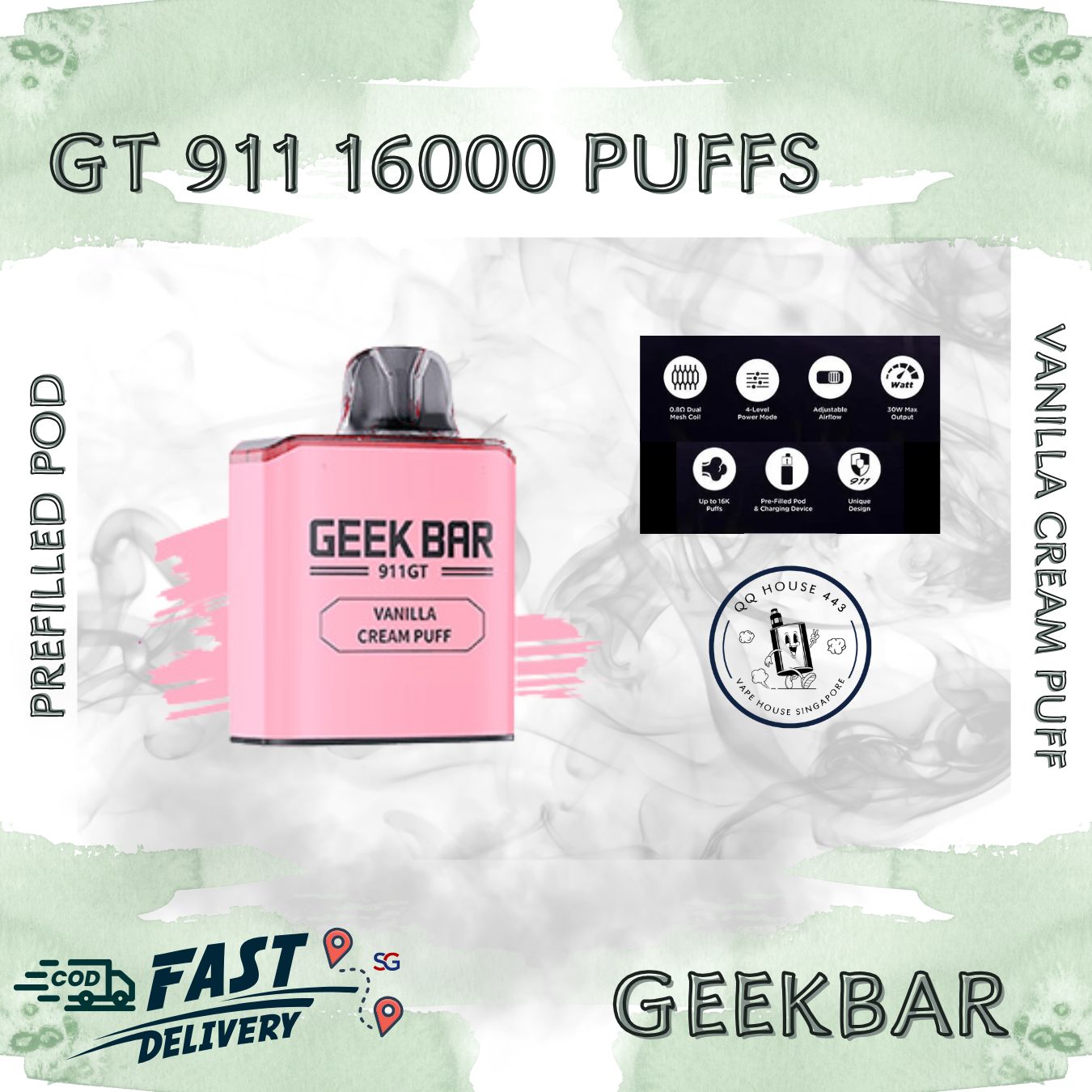Vanilla Cream Puff prefilled pod | Geekbar GT 911 16000 puffs | Disposable vape Singapore sold by SG VAPE HOUSE QQ 443