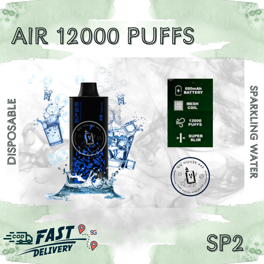 SP2 Air 12000 Sparkling Water vape from SG Vape House QQ 443, smooth nicotine and long-lasting puffs