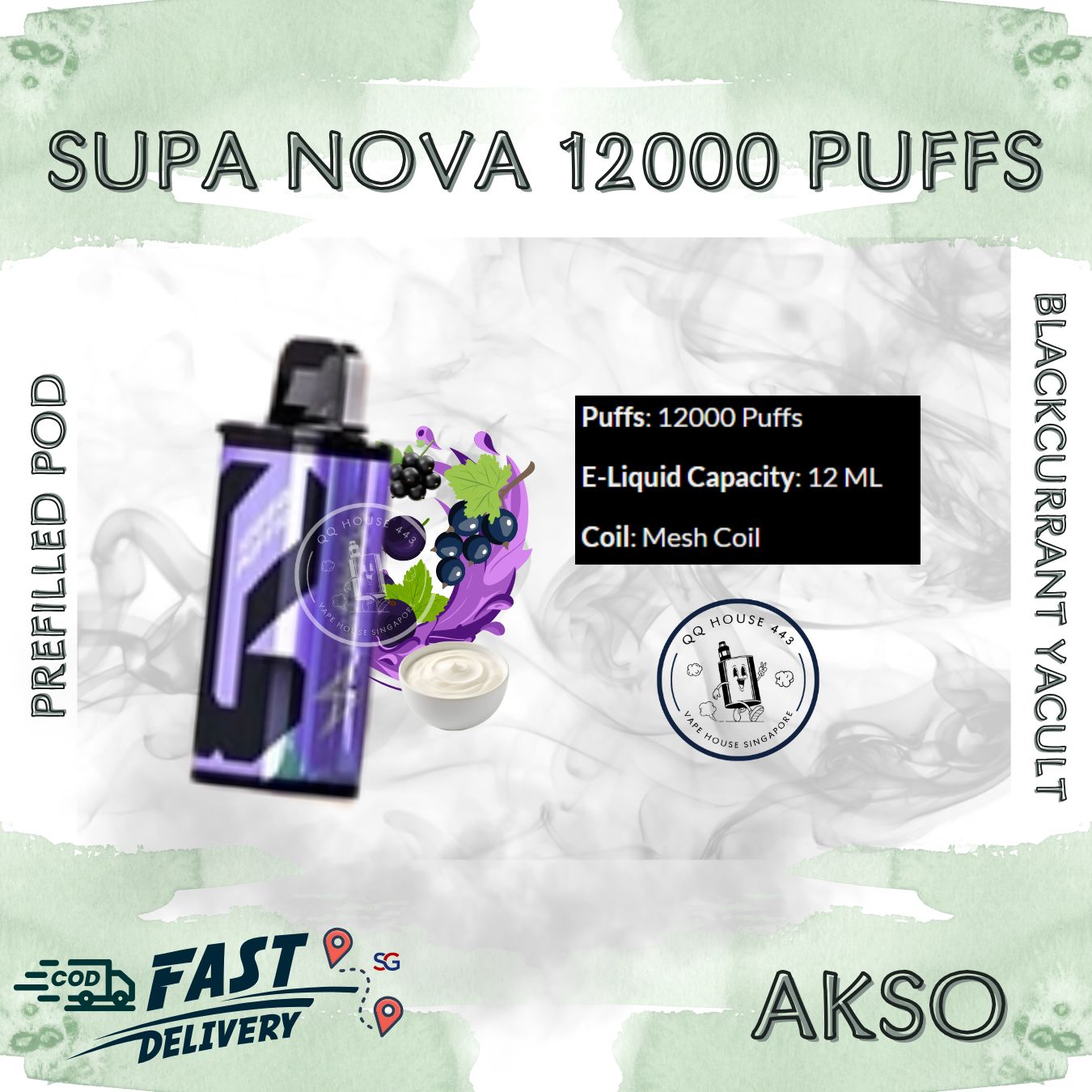 Blackcurrant Yacult Akso Supa Nova 12000 Puffs prefilled pod disposable vape
