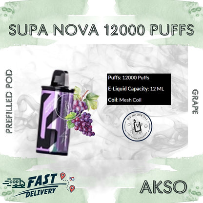 Grape Akso Supa Nova 12000 Puffs prefilled pod disposable vape

