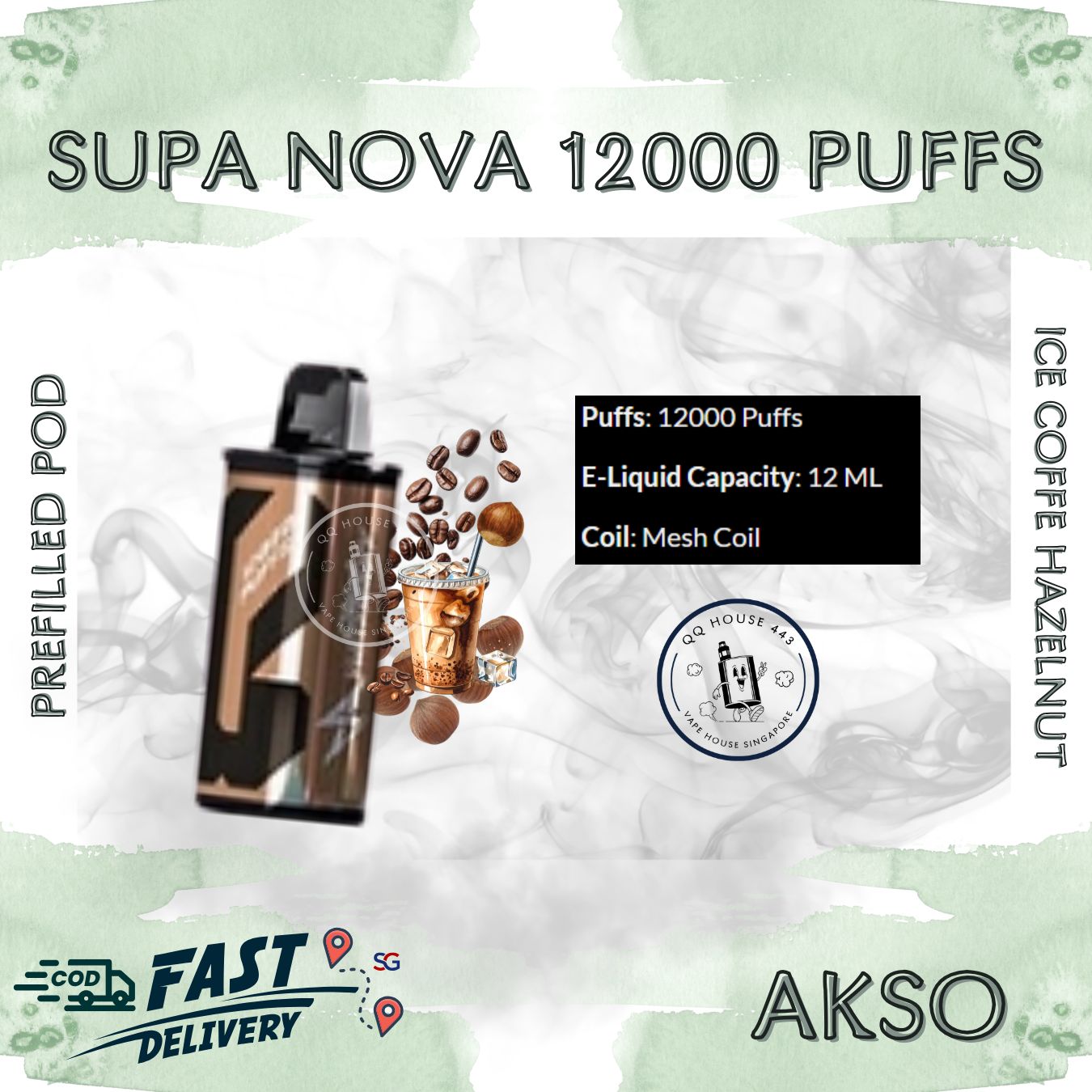 Ice Coffee Hazelnut Akso Supa Nova 12000 Puffs prefilled pod disposable vape