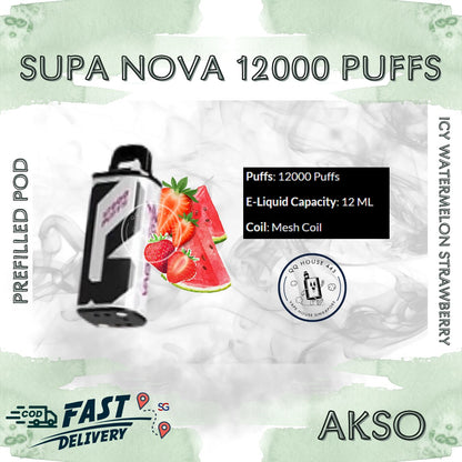 Icy Watermelon Strawberry Akso Supa Nova 12000 Puffs prefilled pod disposable vape
