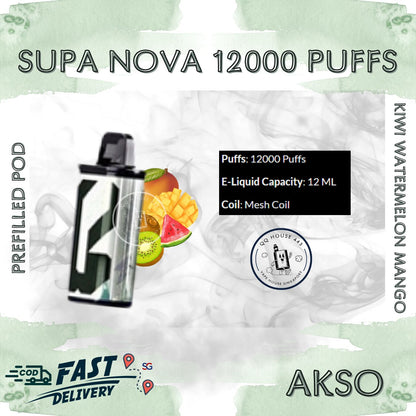Kiwi Watermelon Mango Akso Supa Nova 12000 Puffs prefilled pod disposable vape
