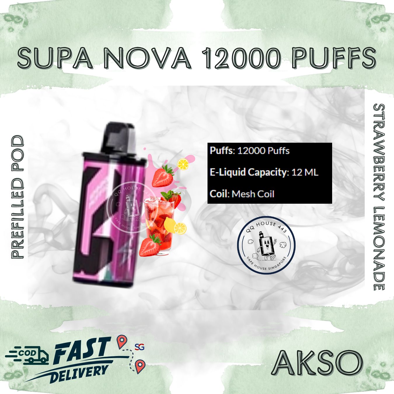 Strawberry Lemonade Akso Supa Nova 12000 Puffs prefilled pod disposable vape
