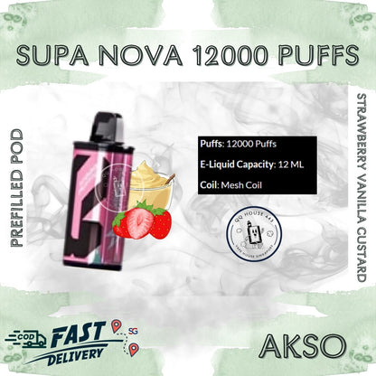 Strawberry Vanilla Custard Akso Supa Nova 12000 Puffs prefilled pod disposable vape