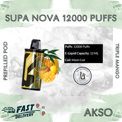Triple Mango Akso Supa Nova 12000 Puffs prefilled pod disposable vape
