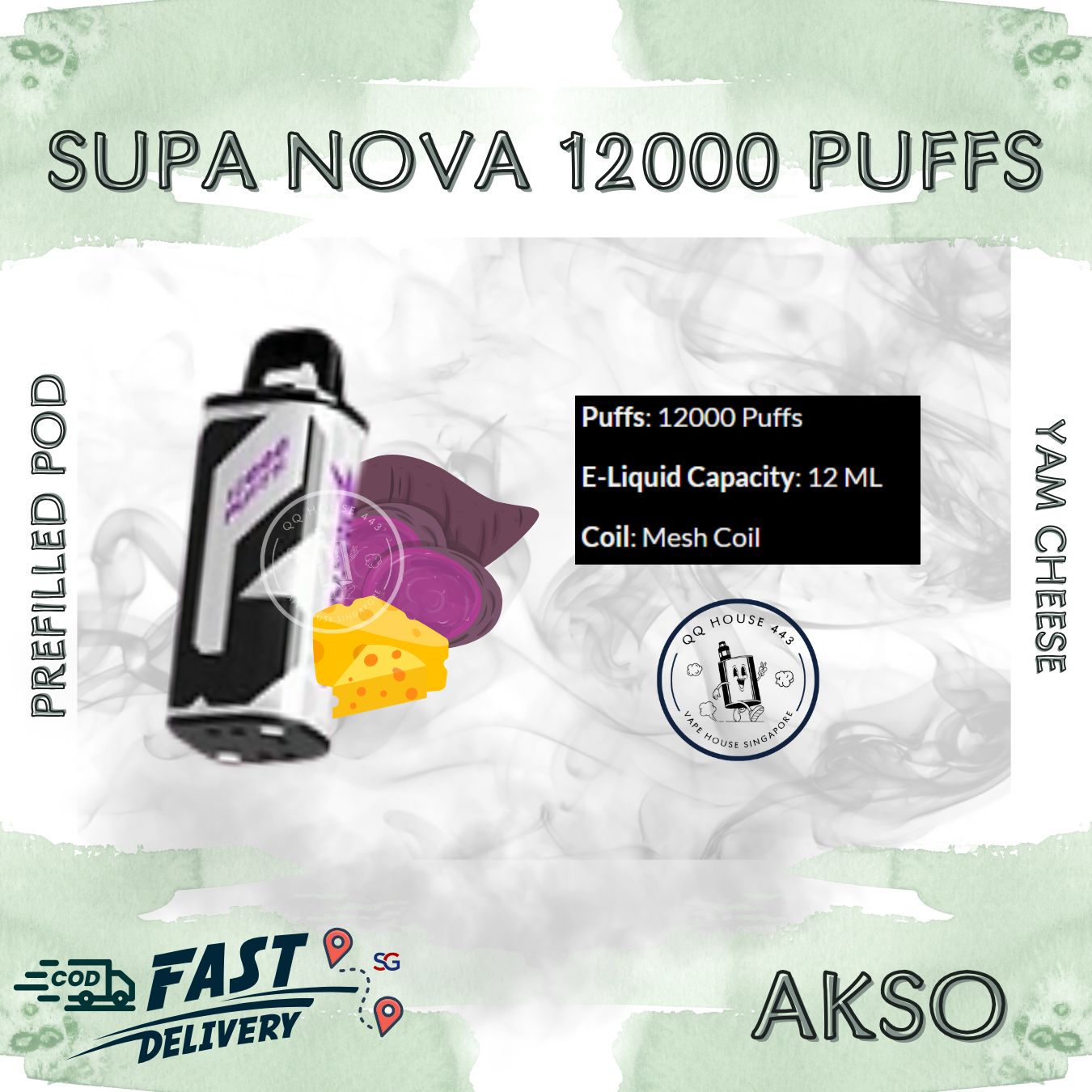 Yam Cheese Akso Supa Nova 12000 Puffs prefilled pod disposable vape

