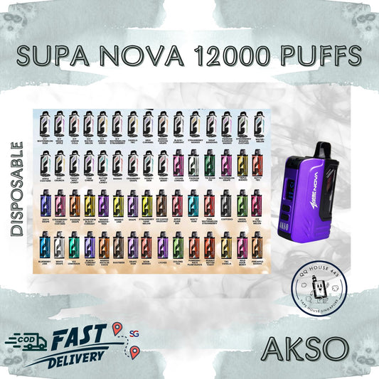 Akso Supa Nova 12000 puffs disposable vape with flavor options from SG VAPE HOUSE QQ 443