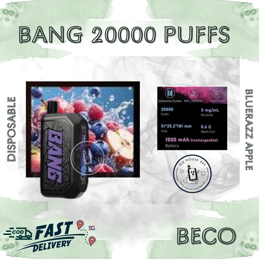 Disposable vape Beco Bang Shisha 20000 Puffs blueerazz apple flavor | Buy in Singapore-SG Vape House QQ 443