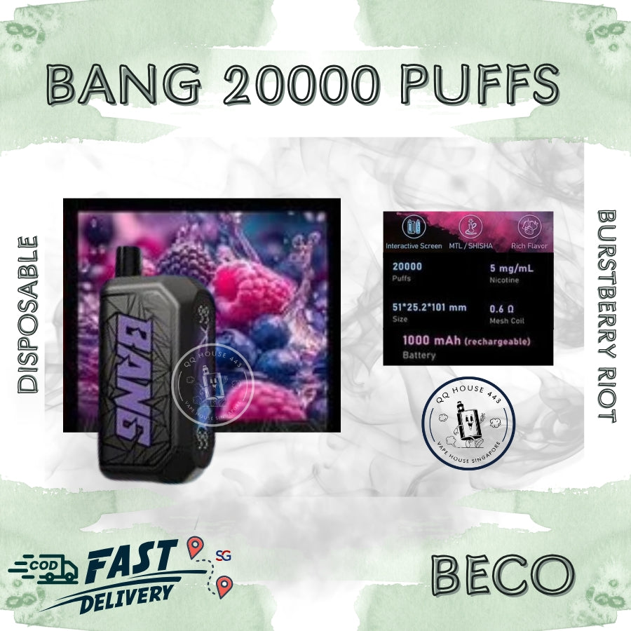 Disposable vape Beco Bang Shisha 20000 Puffs burstberry riot flavor | Buy in Singapore-SG Vape House QQ 443