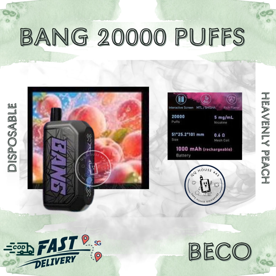 Disposable vape Beco Bang Shisha 20000 Puffs heavenly peach flavor | Buy in Singapore-SG Vape House QQ 443