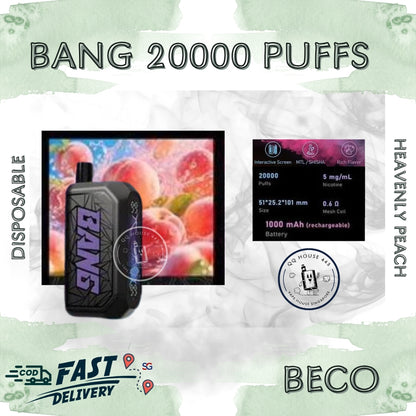 Disposable vape Beco Bang Shisha 20000 Puffs heavenly peach flavor | Buy in Singapore-SG Vape House QQ 443