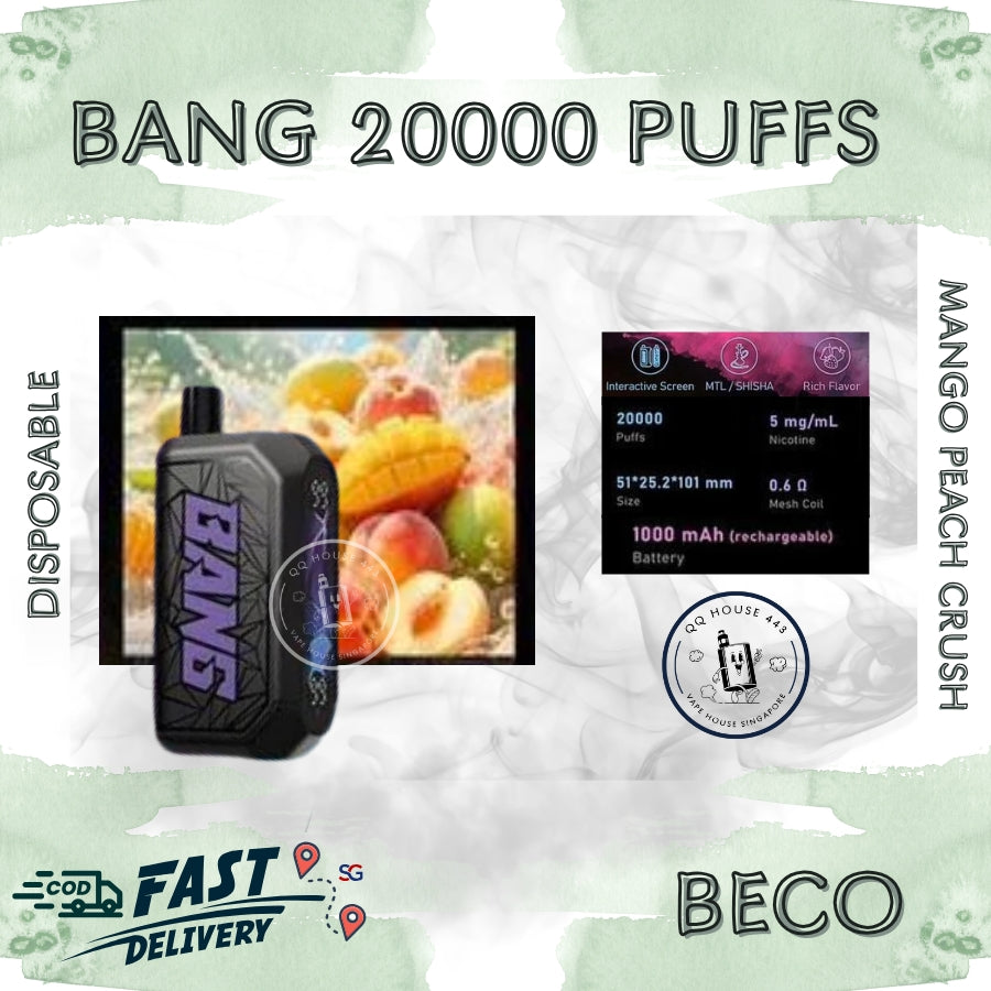 Disposable vape Beco Bang Shisha 20000 Puffs mango peach crush flavor | Buy in Singapore-SG Vape House QQ 443