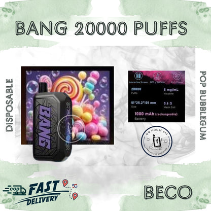 Disposable vape Beco Bang Shisha 20000 Puffs pop bubblegum flavor | Buy in Singapore-SG Vape House QQ 443