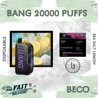 Disposable vape Beco Bang Shisha 20000 Puffs sea salt lemon flavor | Buy in Singapore-SG Vape House QQ 443