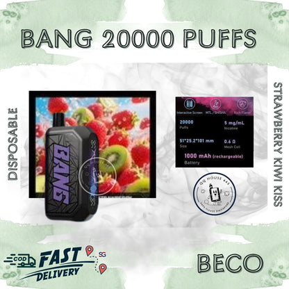 Disposable vape Beco Bang Shisha 20000 Puffs strawberry kiwi kiss flavor | Buy in Singapore-SG Vape House QQ 443