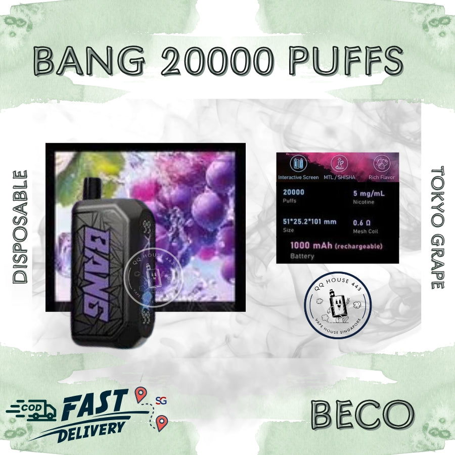 Disposable vape Beco Bang Shisha 20000 Puffs tokyo grape flavor | Buy in Singapore-SG Vape House QQ 443