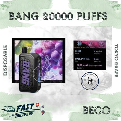 Disposable vape Beco Bang Shisha 20000 Puffs tokyo grape flavor | Buy in Singapore-SG Vape House QQ 443
