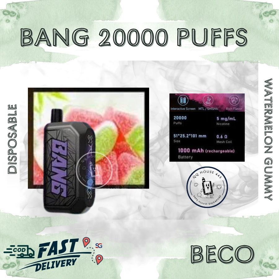 Disposable vape Beco Bang Shisha 20000 Puffs watermelon gummy flavor | Buy in Singapore-SG Vape House QQ 443