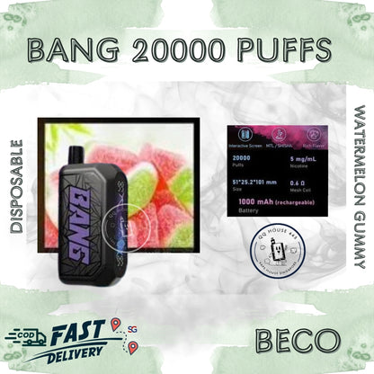 Disposable vape Beco Bang Shisha 20000 Puffs watermelon gummy flavor | Buy in Singapore-SG Vape House QQ 443