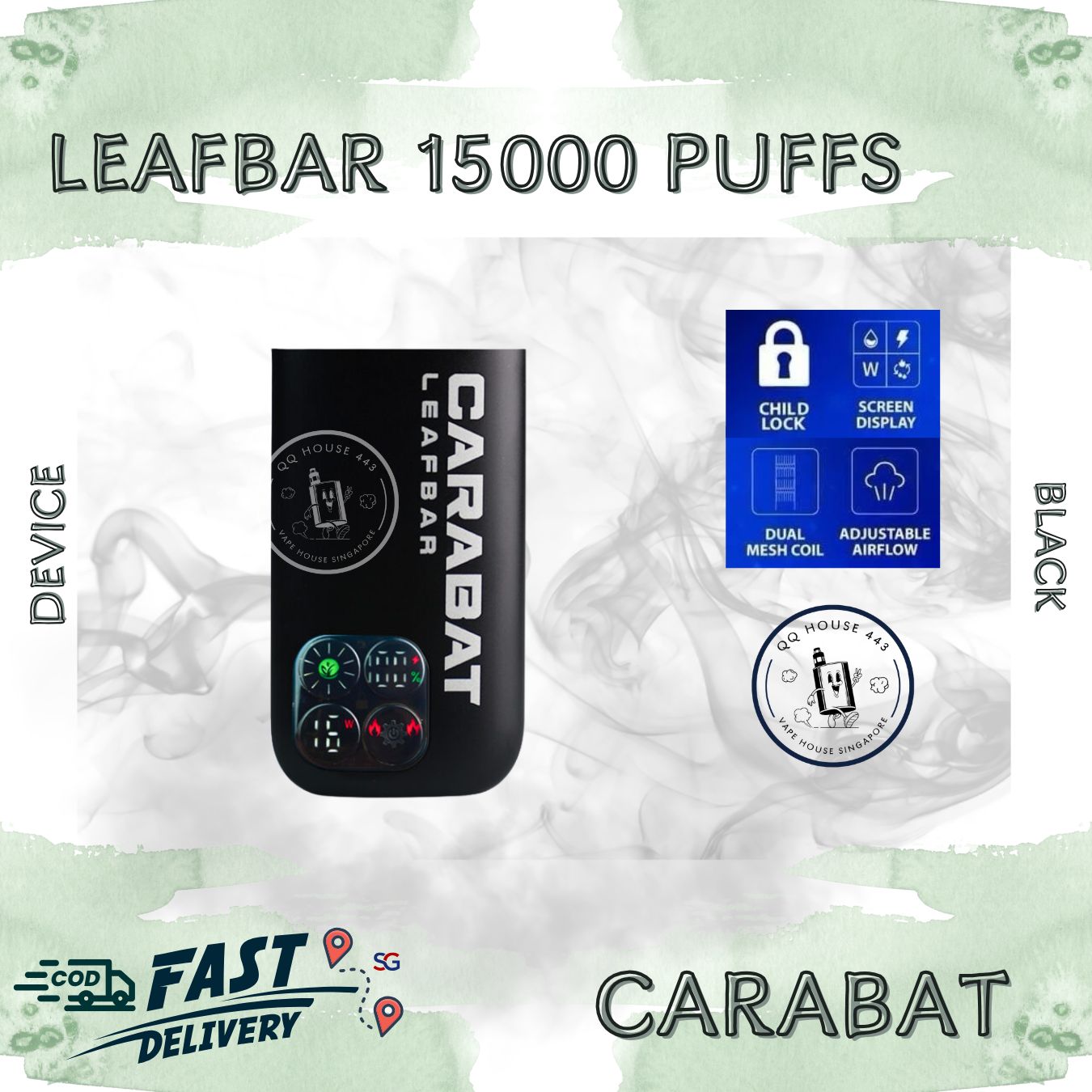 Carabat Leafbar 15000 black device | Buy vape from SG VAPE HOUSE QQ 443