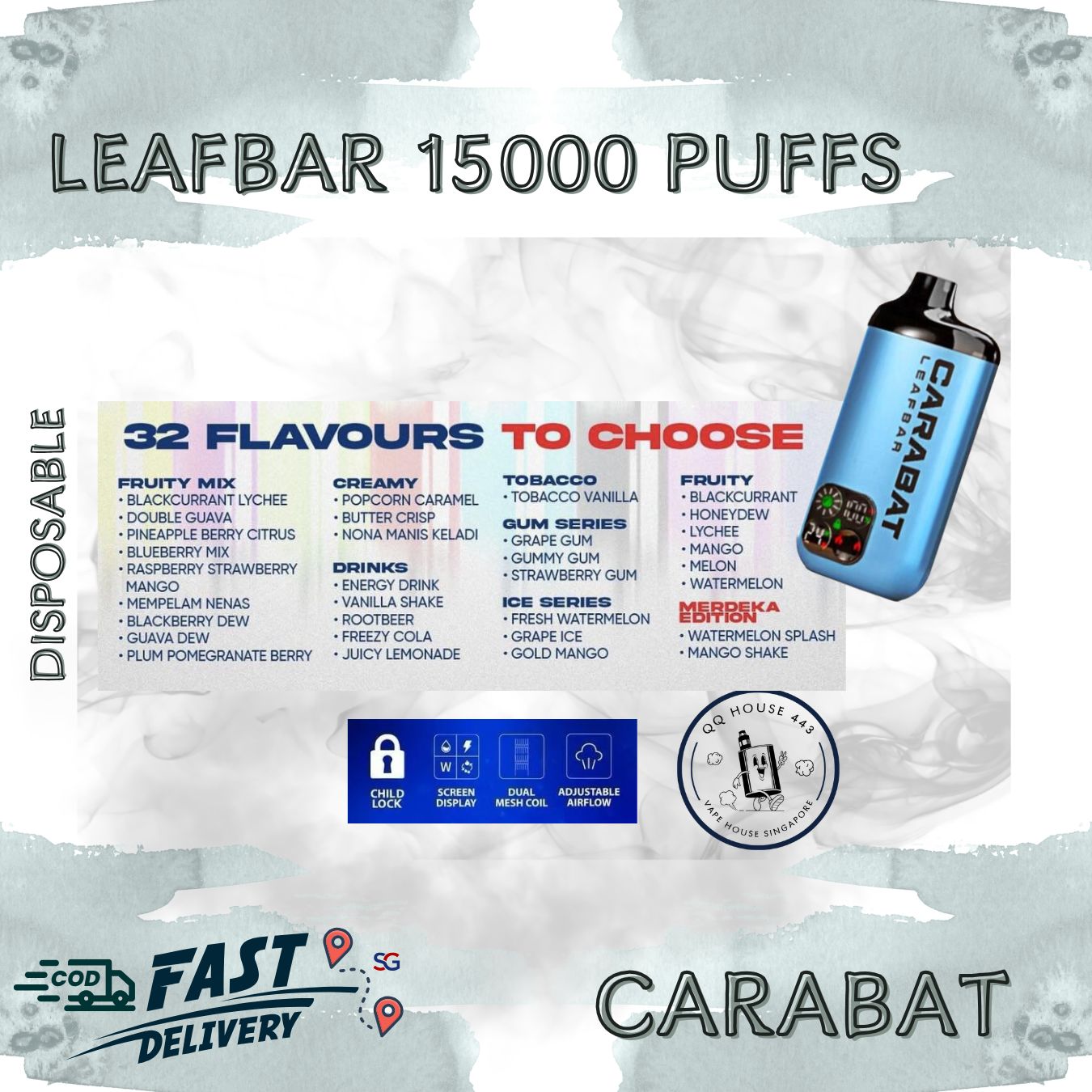 Carabat Leafbar 15000 flavor selection | Buy vape from SG VAPE HOUSE QQ 443