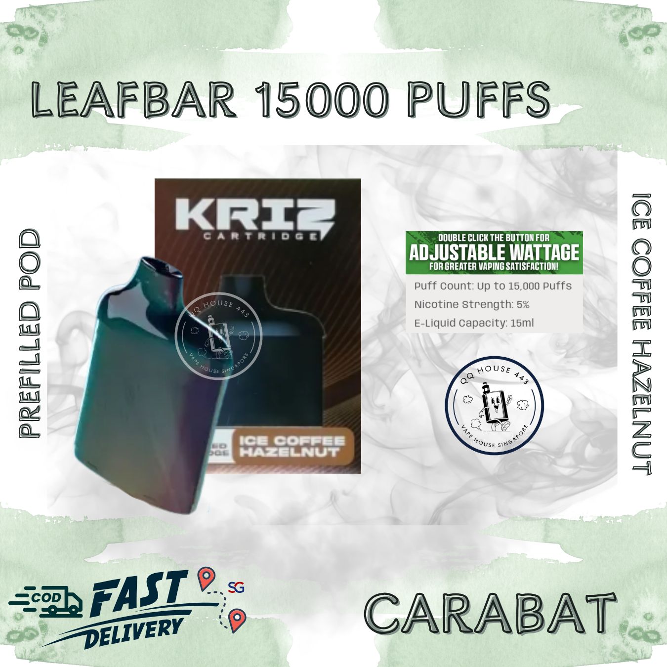 Carabat Leafbar 15000 Ice Coffee Hazelnut prefilled pod | Buy vape from SG VAPE HOUSE QQ 443