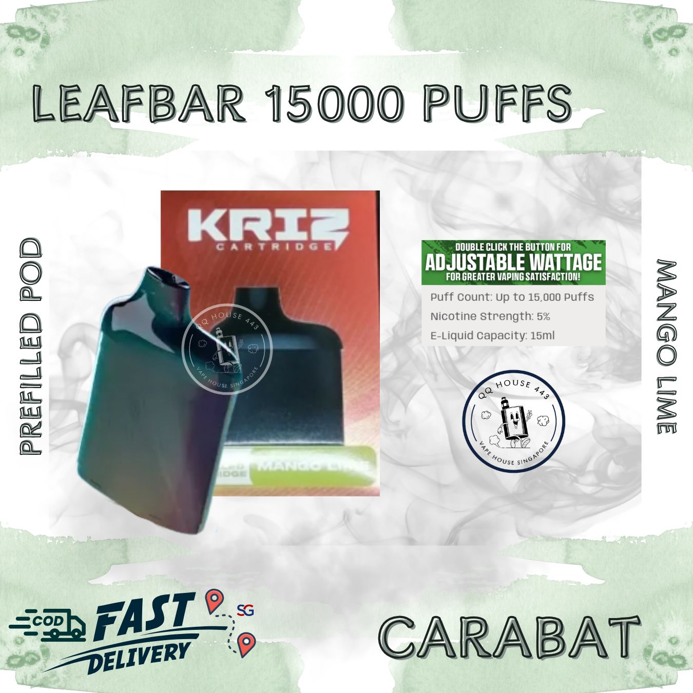 Carabat Leafbar 15000 Mango Lime prefilled pod | Buy vape from SG VAPE HOUSE QQ 443