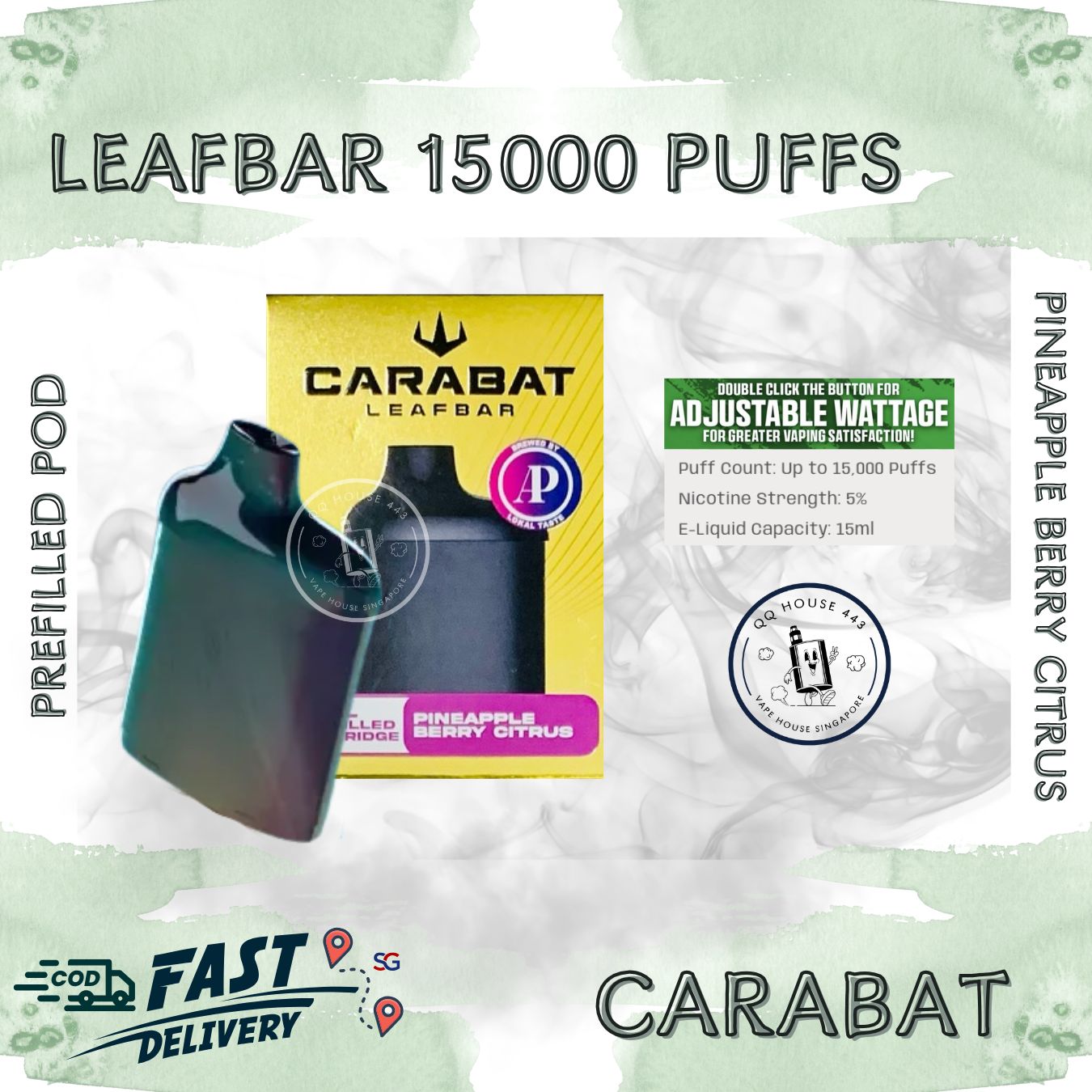 Carabat Leafbar 15000 Pineapple Berry Citrus prefilled pod | Buy vape from SG VAPE HOUSE QQ 443