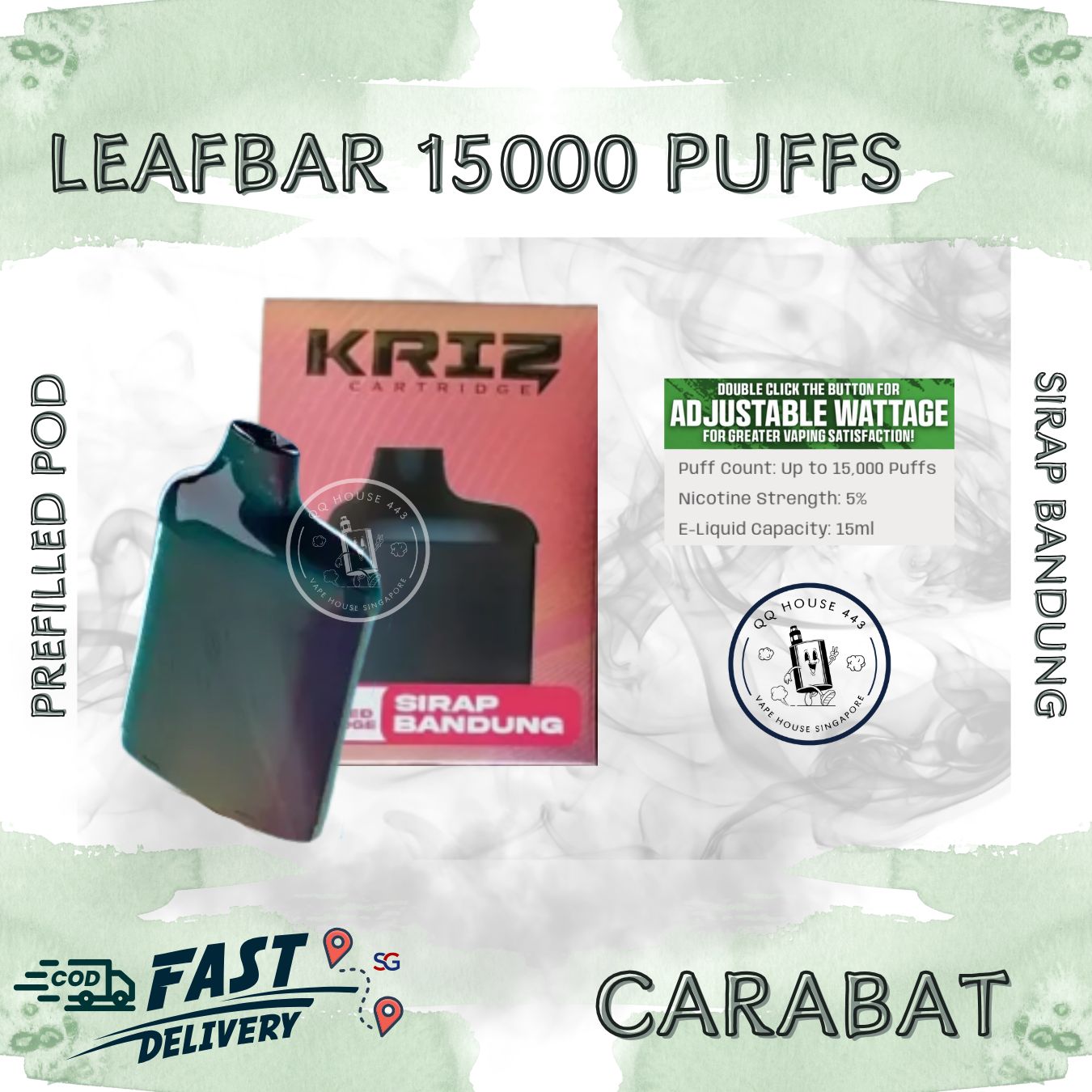 Carabat Leafbar 15000 Sirap Bandung prefilled pod | Buy vape from SG VAPE HOUSE QQ 443