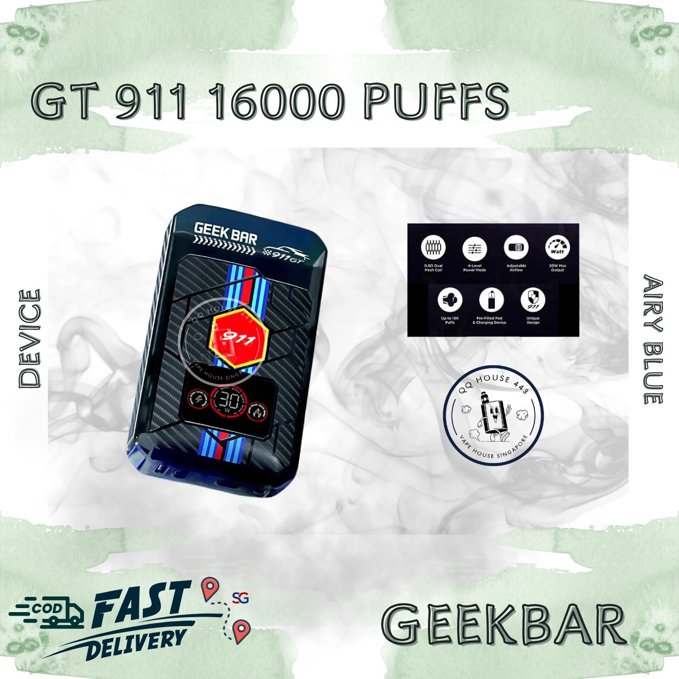 Airy Blue Device | Geekbar GT 911 16000 puffs | Disposable vape Singapore sold by SG VAPE HOUSE QQ 443