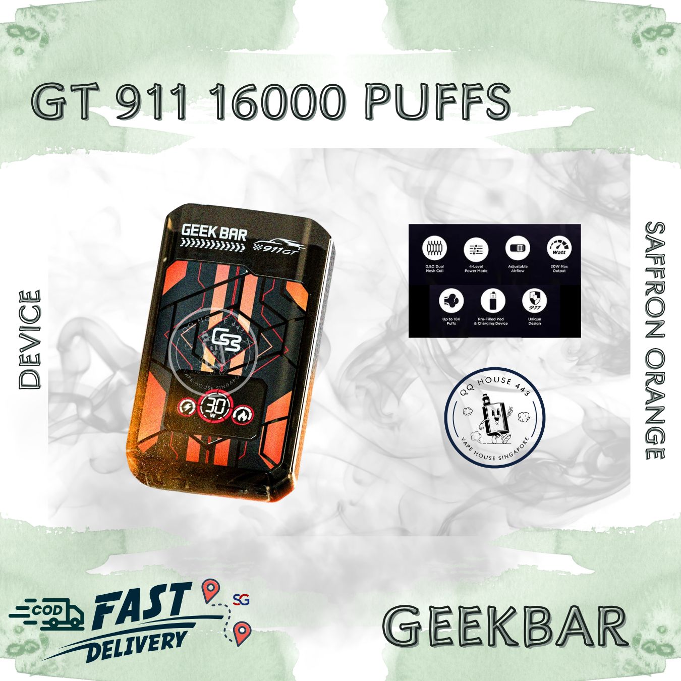 Saffron Orange Device | Geekbar GT 911 16000 puffs | Disposable vape Singapore sold by SG VAPE HOUSE QQ 443
