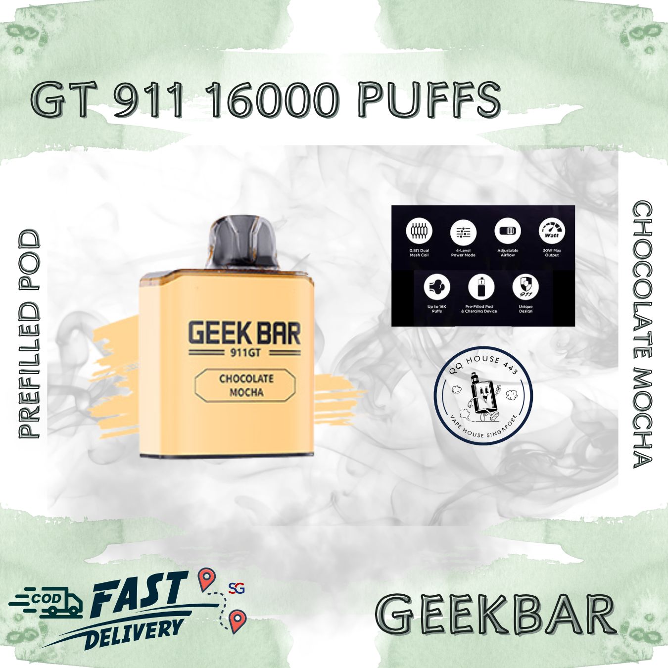 Chocolate Mocha prefilled pod | Geekbar GT 911 16000 puffs | Disposable vape Singapore sold by SG VAPE HOUSE QQ 443
