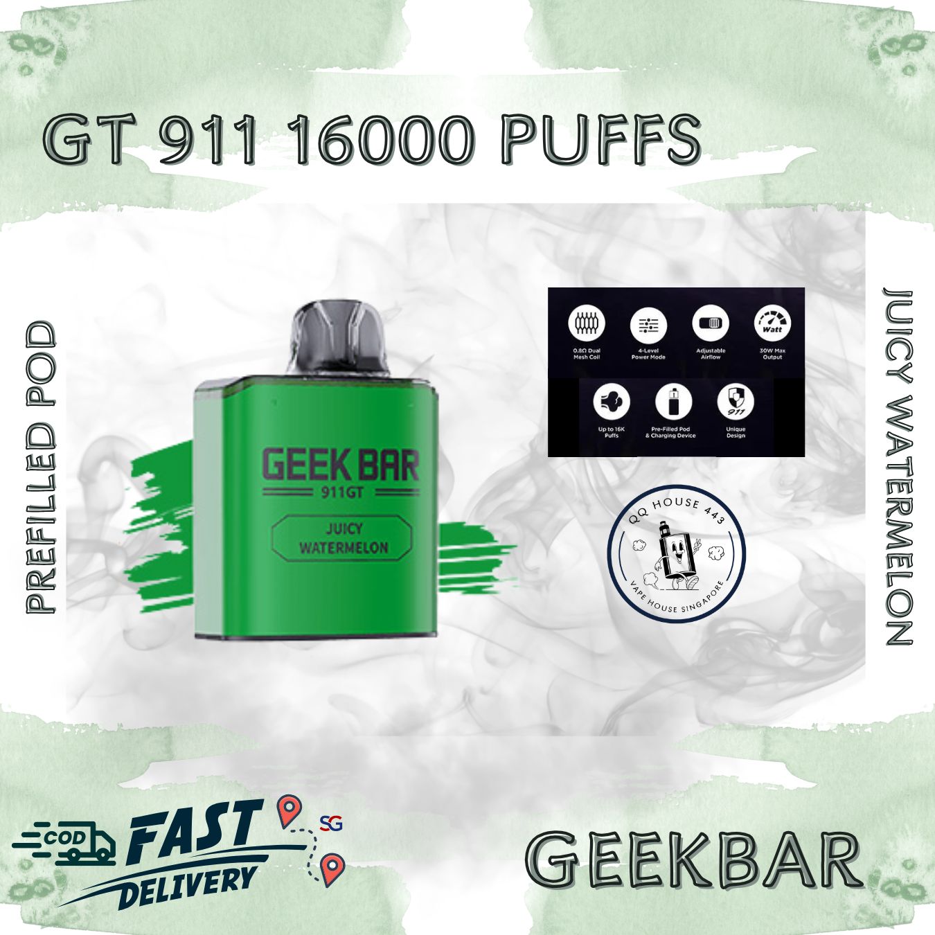 Juicy Watermelon prefilled pod | Geekbar GT 911 16000 puffs | Disposable vape Singapore sold by SG VAPE HOUSE QQ 443