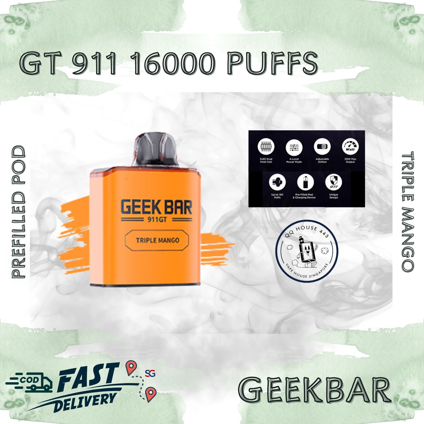 Triple Mango prefilled pod | Geekbar GT 911 16000 puffs | Disposable vape Singapore sold by SG VAPE HOUSE QQ 443