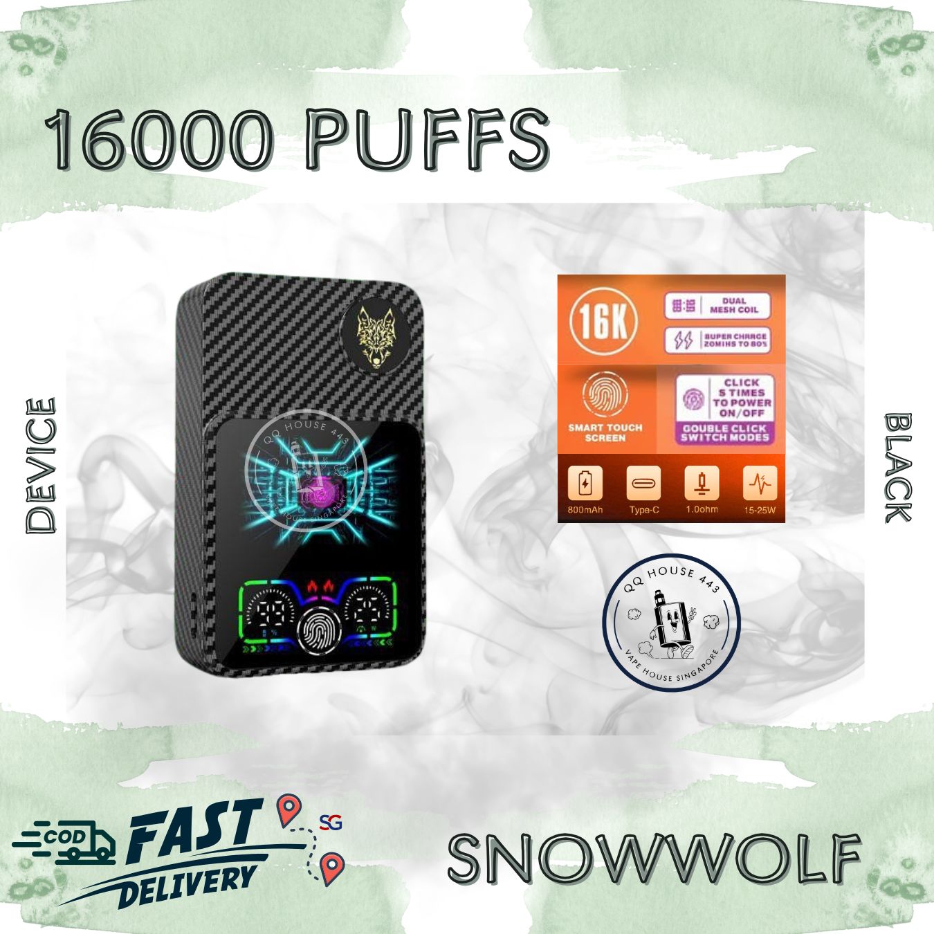 Snowwolf 16000 black device | Buy vape in Singapore | SG VAPE HOUSE QQ 443