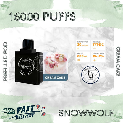 Snowwolf vape pod 16000 puffs, cream cake flavour | Buy from SG VAPE HOUSE QQ 443