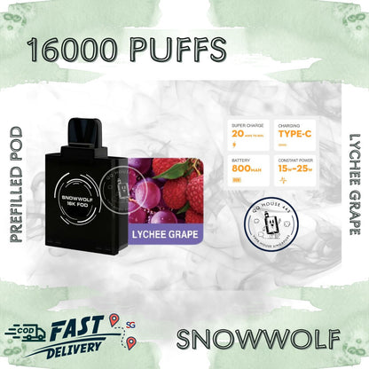 Snowwolf vape pod 16000 puffs, lychee grape flavour | Buy from SG VAPE HOUSE QQ 443