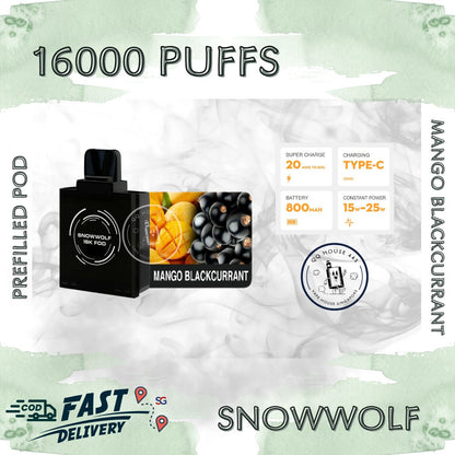 Snowwolf vape pod 16000 puffs, mango blackcurrant flavour | Buy from SG VAPE HOUSE QQ 443