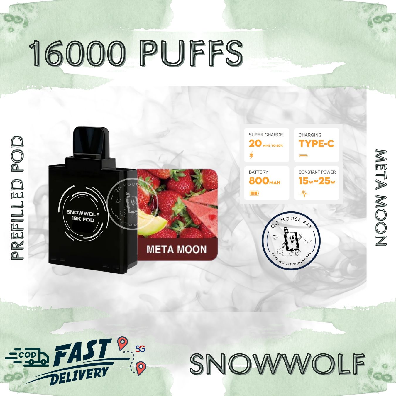 Snowwolf vape pod 16000 puffs, meta moon flavour | Buy from SG VAPE HOUSE QQ 443