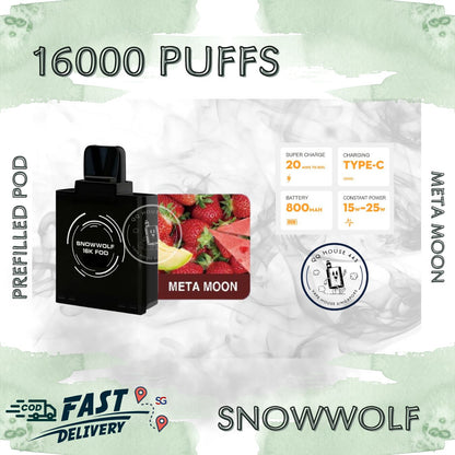 Snowwolf vape pod 16000 puffs, meta moon flavour | Buy from SG VAPE HOUSE QQ 443