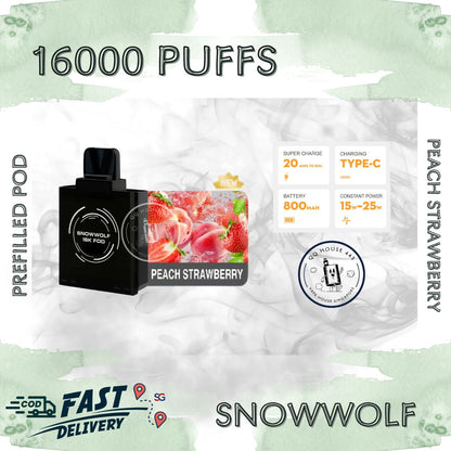 Snowwolf vape pod 16000 puffs, peach strawberry flavour | Buy from SG VAPE HOUSE QQ 443