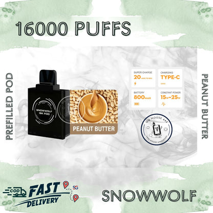 Snowwolf vape pod 16000 puffs, peanut butter flavour | Buy from SG VAPE HOUSE QQ 443