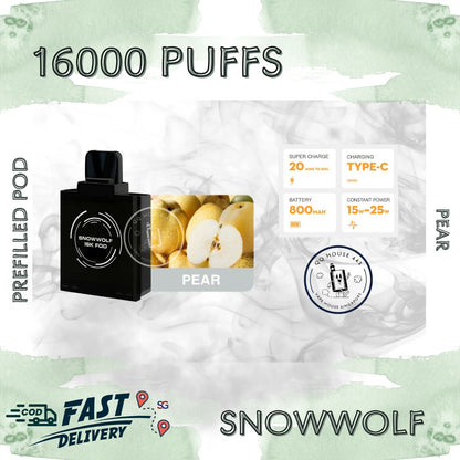 Snowwolf vape pod 16000 puffs, pear flavour | Buy from SG VAPE HOUSE QQ 443