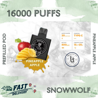 Snowwolf vape pod 16000 puffs, pineapple apple flavour | Buy from SG VAPE HOUSE QQ 443