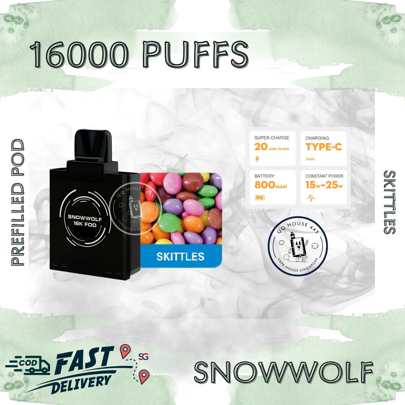 Snowwolf vape pod 16000 puffs, skittles flavour | Buy from SG VAPE HOUSE QQ 443
