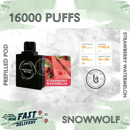 Snowwolf vape pod 16000 puffs, strawberry watermelon flavour | Buy from SG VAPE HOUSE QQ 443