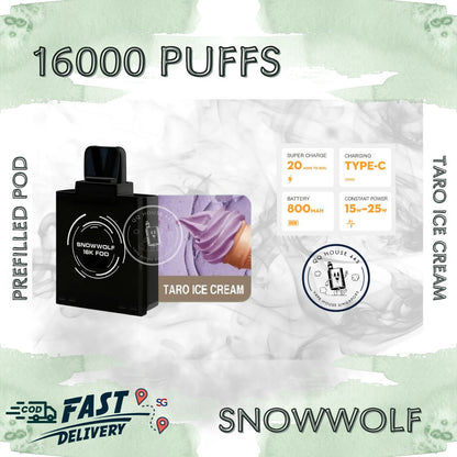 Snowwolf vape pod 16000 puffs, taro ice cream flavour | Buy from SG VAPE HOUSE QQ 443