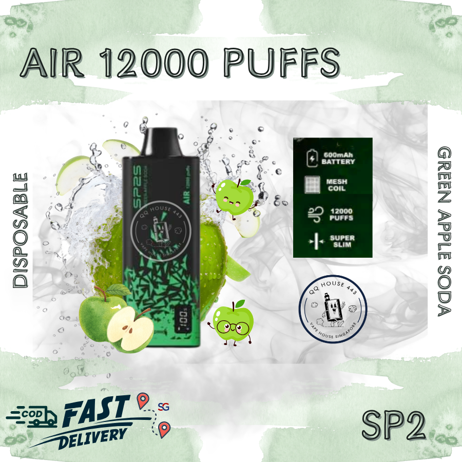 Sp2 Air 12000 disposable vape device with green apple soda flavor from SG Vape House QQ 443 